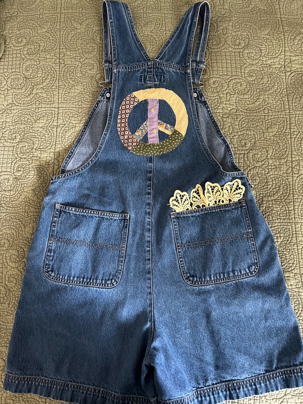 Upcycled Boho/Gypsy Bib Shorts - Picture 2 of 3